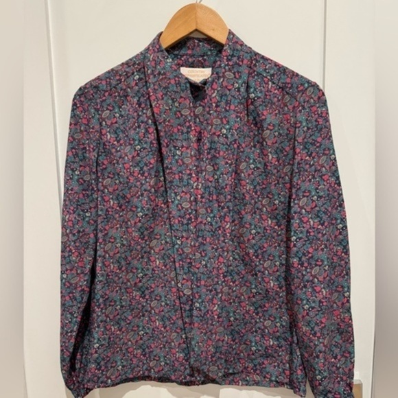 Pendleton Women's 100% Poly Floral Blouse Tie Scarf Button Front Shirt 6P  / D - Picture 1 of 8